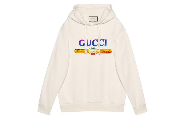 (Women) Gucci FW23 White Sequin Logo Hoodie Retro Style 469251-XJASC-9480