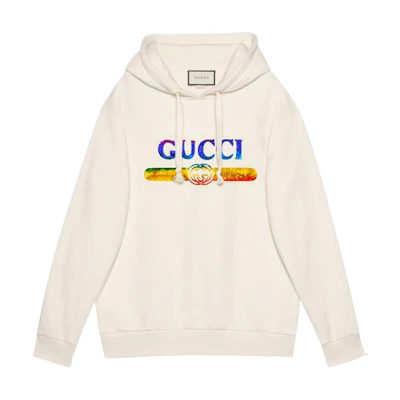(Women) Gucci FW23 White Sequin Logo Hoodie Retro Style 469251-XJASC-9480