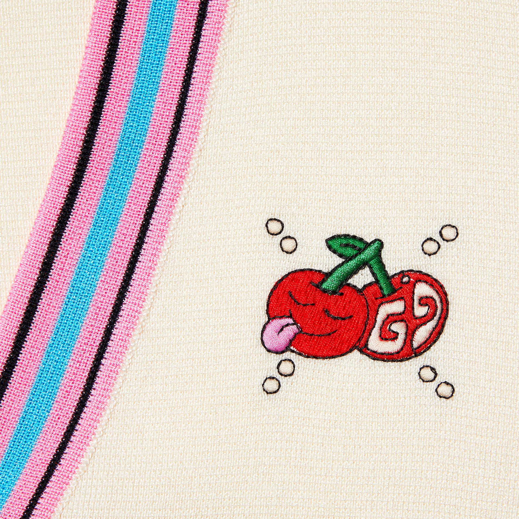 Cheap (W) GUCCI FW24 象牙色條紋櫻桃刺繡V領針織開衫. 782253-XKD0H-9142