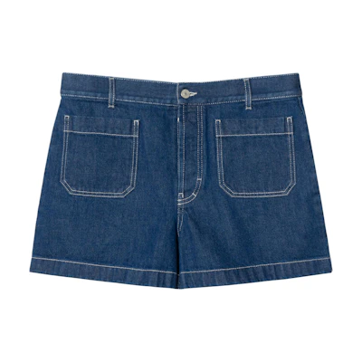 (Women) Gucci FW24 Cherry Appliqué Zip Denim Shorts in Dark Blue 783933-XDCXW-4447