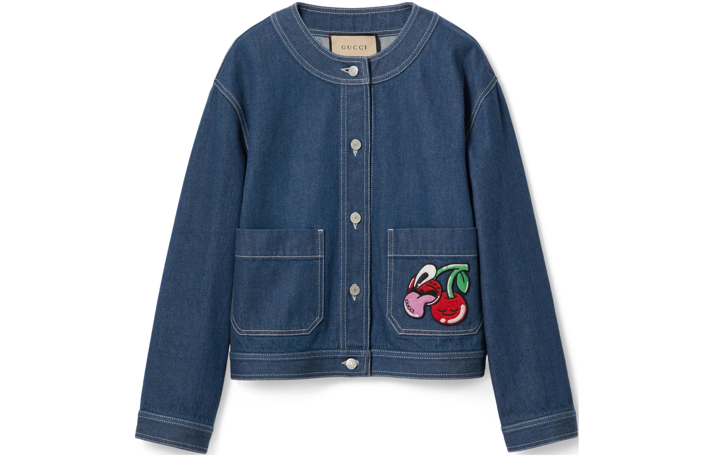 (Women) Gucci FW24 Cherry Applique Denim Jacket in Dark Blue 783925-XDCXV-4447