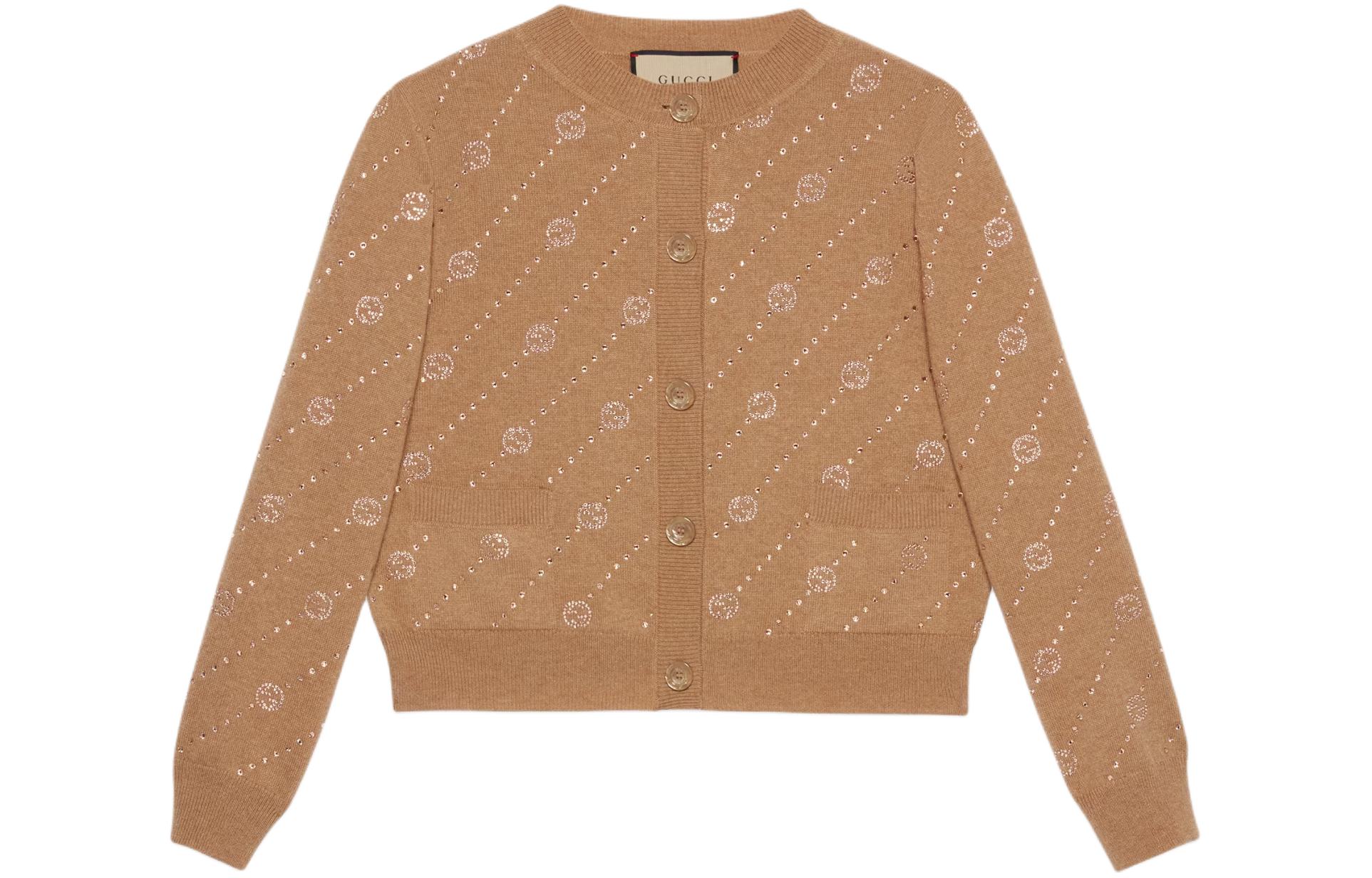 (Women) Gucci FW24 Diagonal Stripe Button-Up Knit Sweater Camel 773367-XKDUT-2184