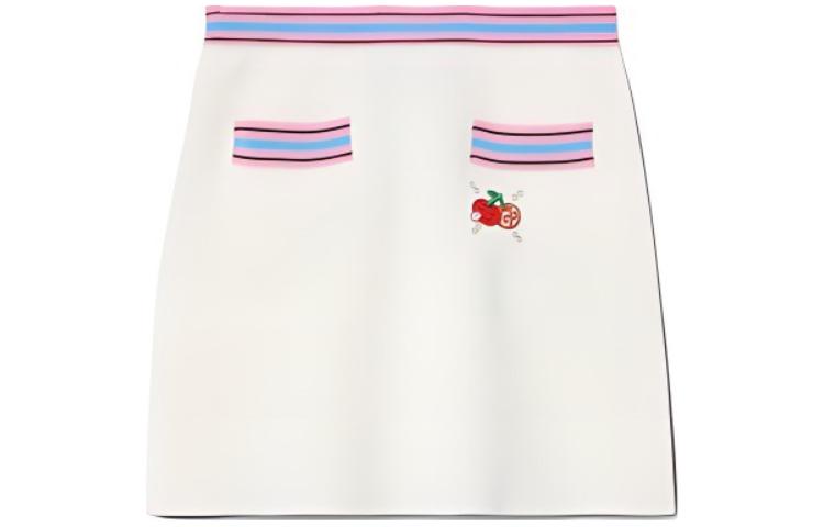 (Women) Gucci FW24 Ivory Striped Cherry Embroidered Knit Skirt 782255-XKD0H-9142
