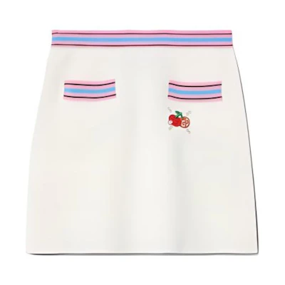 (Women) Gucci FW24 Ivory Striped Cherry Embroidered Knit Skirt 782255-XKD0H-9142