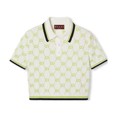 (Women) Gucci FW24 Lemon Green Logo Intarsia Button-Down Polo Shirt 785262-XKD1R-9172