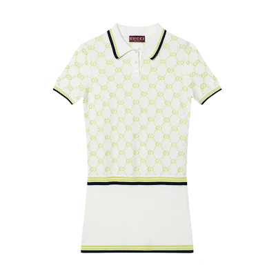(Women) Gucci FW24 Lido Ivory White Short Sleeve Logo Knit Dress 788764-XKD1R-9172