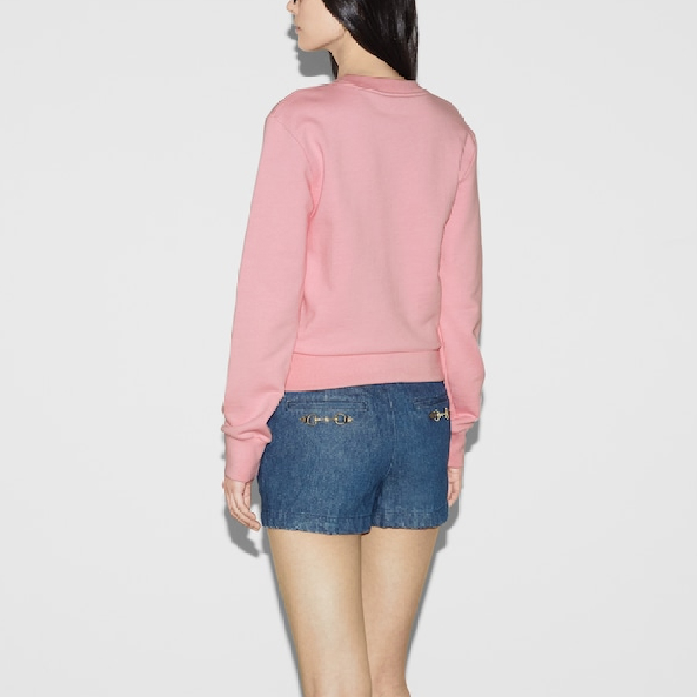 Shop (W) Gucci FW24 Baju Sweatshirt Kasual Logo Huruf Pink untuk Wanita 785636-XJGLO-5904