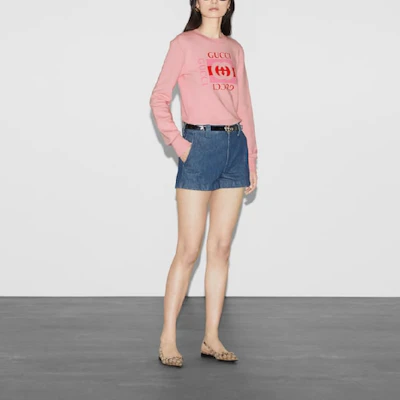 (W) Gucci FW24 Baju Sweatshirt Kasual Logo Huruf Pink untuk Wanita 785636-XJGLO-5904 Purchase (W) Gucci FW24 Baju Sweatshirt Kasual Logo Huruf Pink untuk Wanita 785636-XJGLO-5904