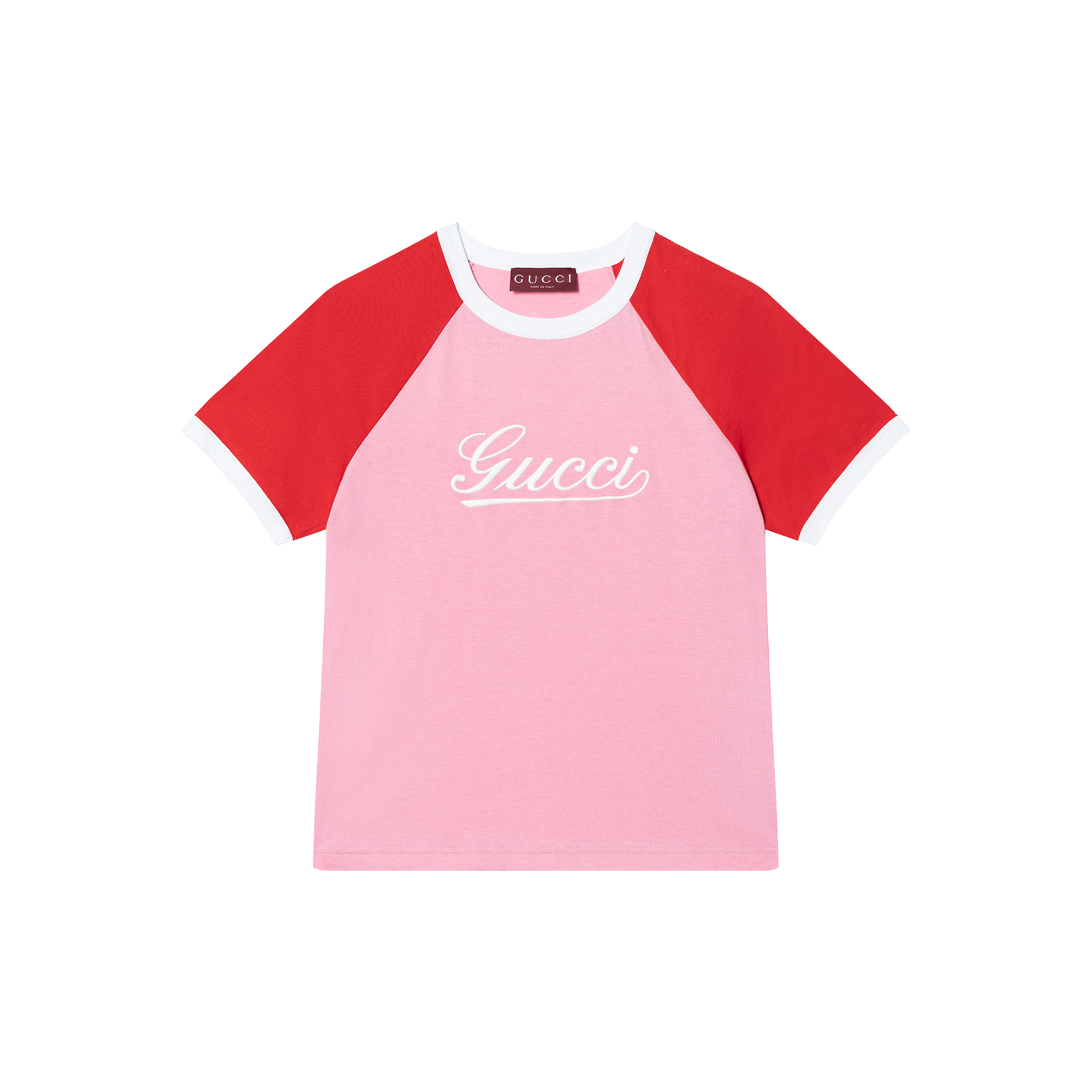(Women) Gucci FW24 Pink Logo Embroidered Slim Fit Crew Neck T-Shirt 798768-XJGTB-5844