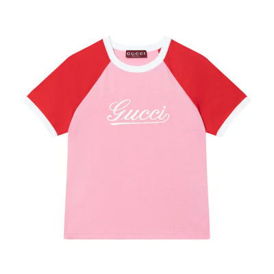 (Women) Gucci FW24 Pink Logo Embroidered Slim Fit Crew Neck T-Shirt 798768-XJGTB-5844