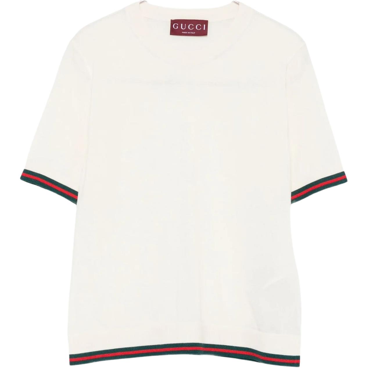 (Women) GUCCI FW25  Silk Cashmere Short Sleeve Crew Neck Top. 820687XKELW9066