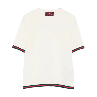 (Women) GUCCI FW25 Silk Cashmere Short Sleeve Crew Neck Top. 820687XKELW9066