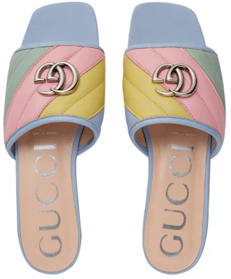 GUCCI古馳 雙G系列 皮革 套腳平底 時尚涼拖 女款 淡彩色 Lookbook GUCCI古馳 雙G系列 皮革 套腳平底 時尚涼拖 女款 淡彩色
