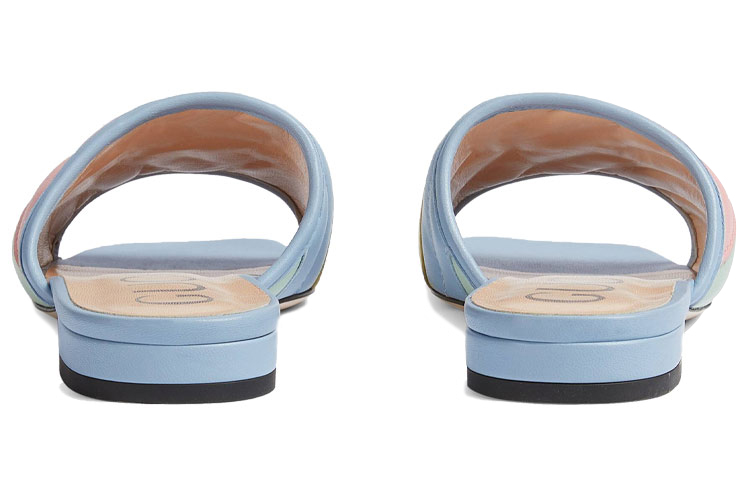 Shop GUCCI古馳 雙G系列 皮革 套腳平底 時尚涼拖 女款 淡彩色