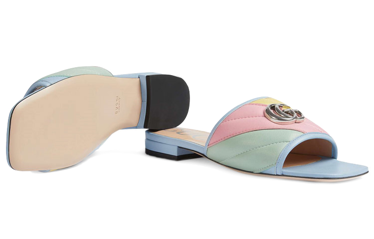 Purchase GUCCI古馳 雙G系列 皮革 套腳平底 時尚涼拖 女款 淡彩色