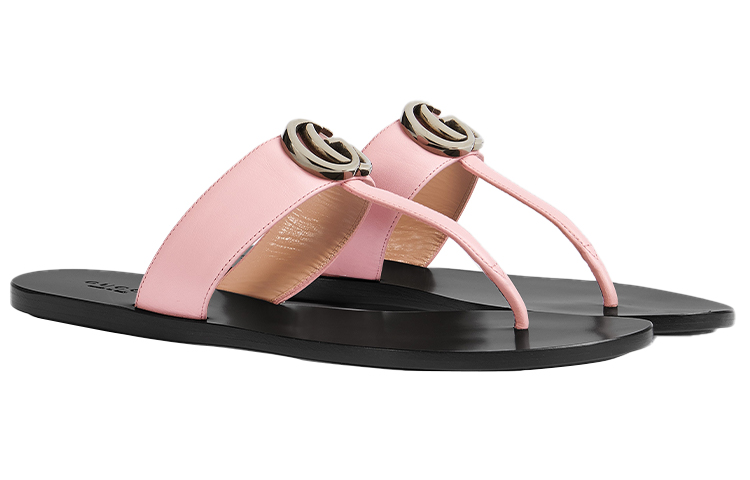 Lookbook GUCCI 古馳 雙G系列 皮革 套腳圓頭 時尚涼拖 女款 粉色