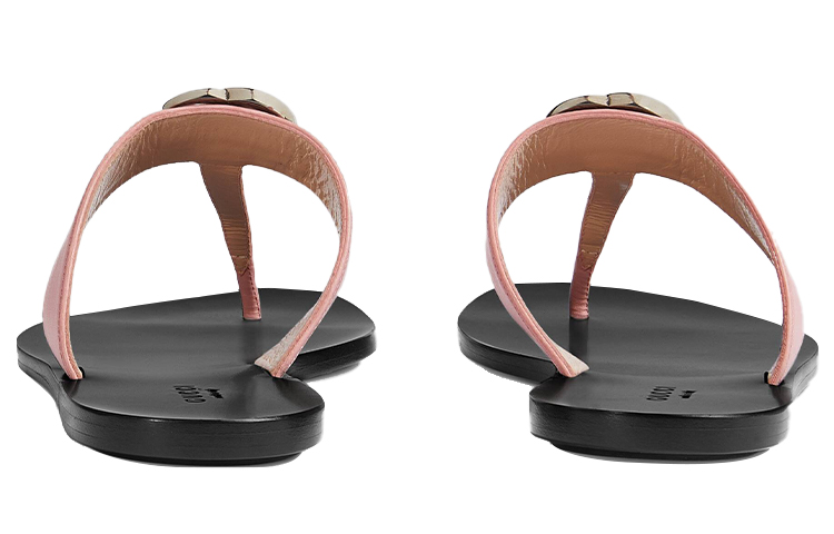 Shop GUCCI 古馳 雙G系列 皮革 套腳圓頭 時尚涼拖 女款 粉色