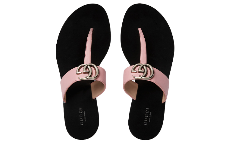 Purchase GUCCI 古馳 雙G系列 皮革 套腳圓頭 時尚涼拖 女款 粉色