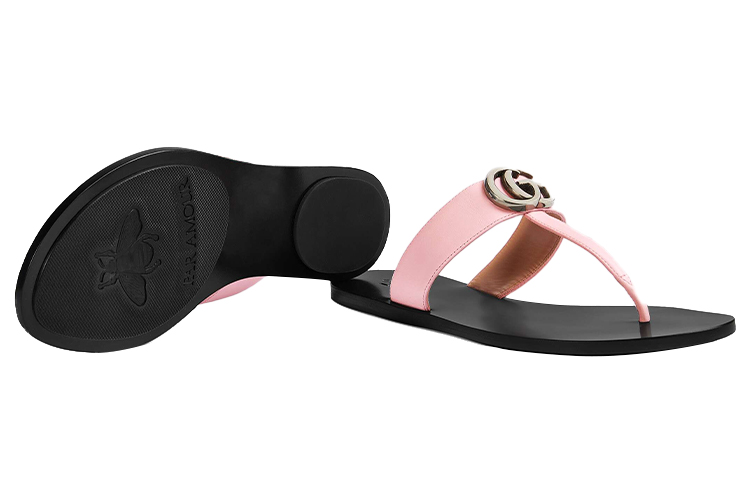 Details for GUCCI 古馳 雙G系列 皮革 套腳圓頭 時尚涼拖 女款 粉色