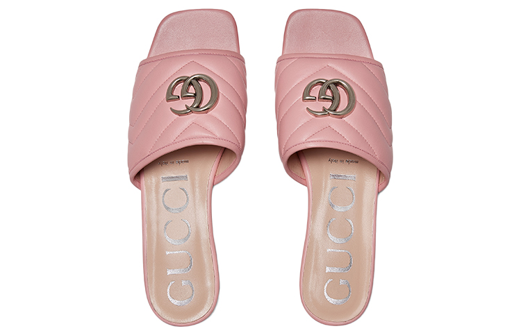 Lookbook GUCCI 古馳 雙G系列 絎縫V型皮革 拖鞋 淡粉色 女款