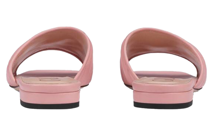 Shop GUCCI 古馳 雙G系列 絎縫V型皮革 拖鞋 淡粉色 女款