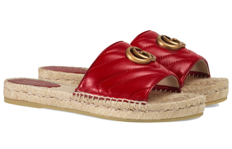 Lookbook GUCCI古馳 皮革 雙G套穿 時尚涼拖 女款 芙蓉紅色