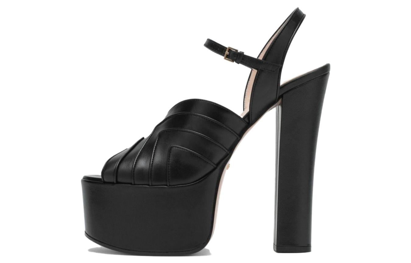Buy (W) Sandales à Plateforme Gucci Géométriques 155 mm en Cuir Noir 699424-C9D00-1000