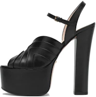 (Women) Gucci Geometric 155 mm Platform Sandal Black Leather 699424-C9D00-1000 (Women) Gucci Geometric 155 mm Platform Sandal Black Leather 699424-C9D00-1000