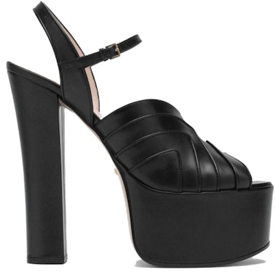 (Women) Gucci Geometric 155 mm Platform Sandal Black Leather 699424-C9D00-1000 Order (Women) Gucci Geometric 155 mm Platform Sandal Black Leather 699424-C9D00-1000