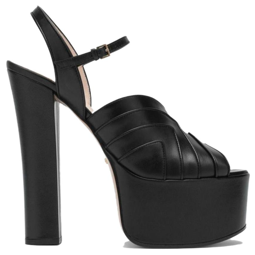 Order (W) Sandales à Plateforme Gucci Géométriques 155 mm en Cuir Noir 699424-C9D00-1000
