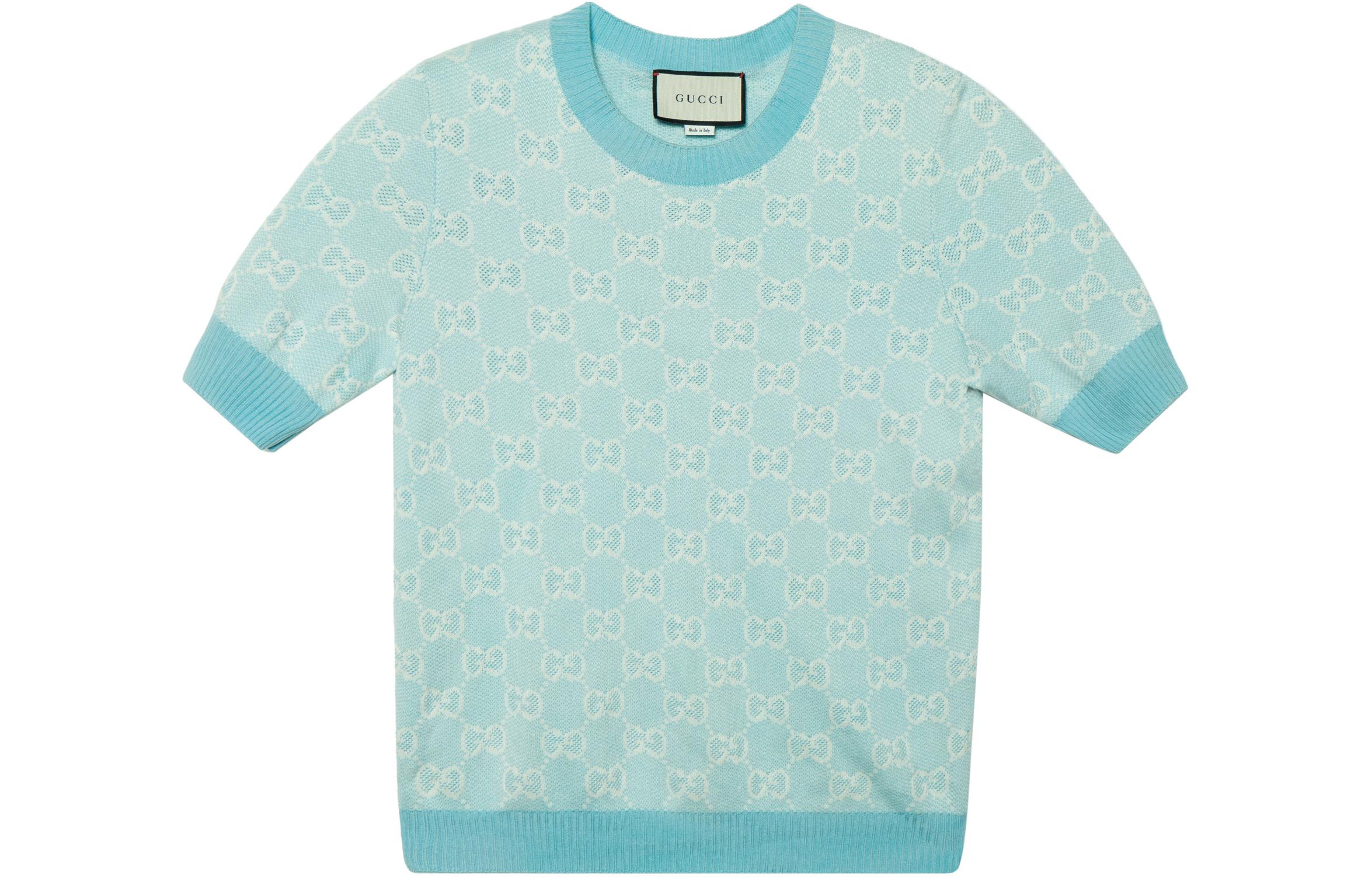 (Women) Gucci Geometric Pattern Blue Wool Sweater 629456-XKBHQ-4692