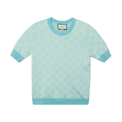 (Women) Gucci Geometric Pattern Blue Wool Sweater 629456-XKBHQ-4692