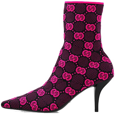 (Women) Gucci GG 75mm Knit Ankle Boots Black Fluorescent Pink Fabric 718378-FAAQP-8610 Buy (Women) Gucci GG 75mm Knit Ankle Boots Black Fluorescent Pink Fabric 718378-FAAQP-8610