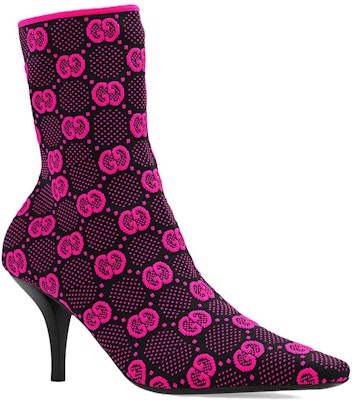 (Women) Gucci GG 75mm Knit Ankle Boots Black Fluorescent Pink Fabric 718378-FAAQP-8610 Lookbook (Women) Gucci GG 75mm Knit Ankle Boots Black Fluorescent Pink Fabric 718378-FAAQP-8610