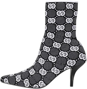 (W) 구찌 GG 니트 앵클 부츠 블랙 화이트 패브릭 (75mm) 718378-FAAQP-1008 Buy (W) 구찌 GG 니트 앵클 부츠 블랙 화이트 패브릭 (75mm) 718378-FAAQP-1008