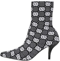 (Women) Gucci GG 75mm Knit Ankle Boots Black White Fabric 718378-FAAQP-1008 (Women) Gucci GG 75mm Knit Ankle Boots Black White Fabric 718378-FAAQP-1008