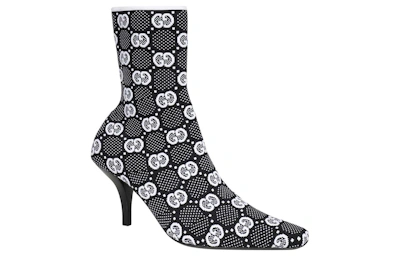 (Women) Gucci GG 75mm Knit Ankle Boots Black White Fabric