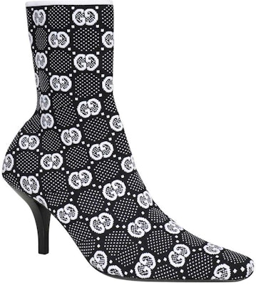(Women) Gucci GG 75mm Knit Ankle Boots Black White Fabric 718378-FAAQP-1008 Lookbook (Women) Gucci GG 75mm Knit Ankle Boots Black White Fabric 718378-FAAQP-1008