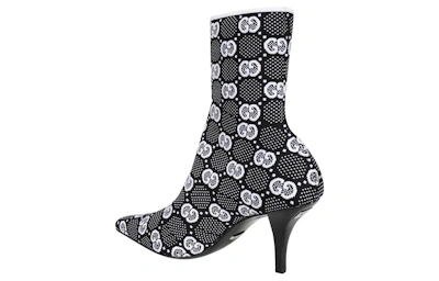 (Women) Gucci GG 75mm Knit Ankle Boots Black White Fabric