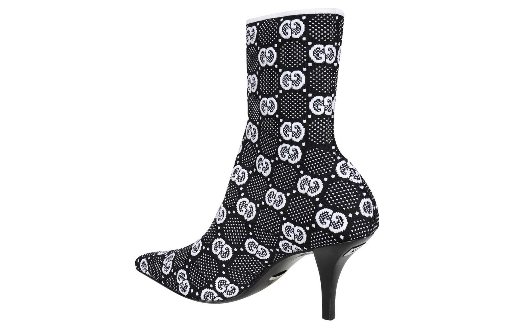Purchase (W) Gucci GG 75mm Strick-Knöchelstiefel Schwarz Weiß Stoff 718378-FAAQP-1008