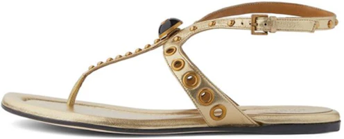 Buy GUCCI古馳 雙G系列 時尚休閒 一字帶涼鞋 女款 金色