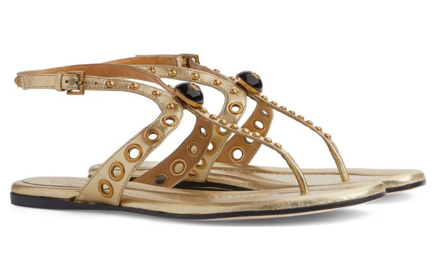Lookbook (W) Gucci GG ''Metallic Gold Slide Sandalen'' 740431-0MW00-8053