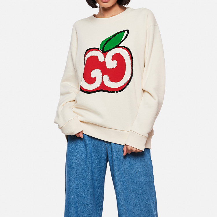 Purchase (W) Gucci GG Baju Panas Cetakan Epal Putih 469250-XJCCK-9230