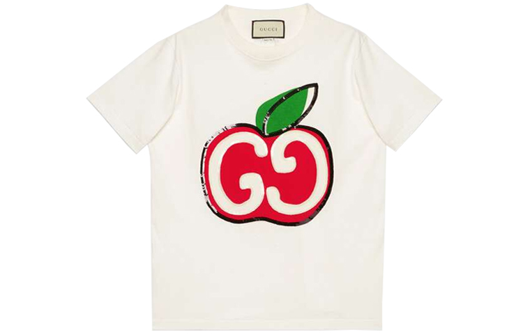 (Women) Gucci GG Apple Print Short Sleeve T-Shirt White 580762-XJB7U-9381