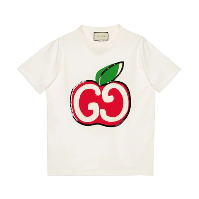 (Women) Gucci GG Apple Print Short Sleeve T-Shirt White 580762-XJB7U-9381