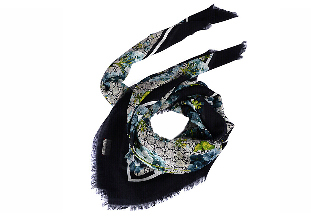 (Women) GUCCI GG Blooms Blue Modal Silk Geranium Print Fringed Knit Shawl. 432736-3G856-4069 圖 6