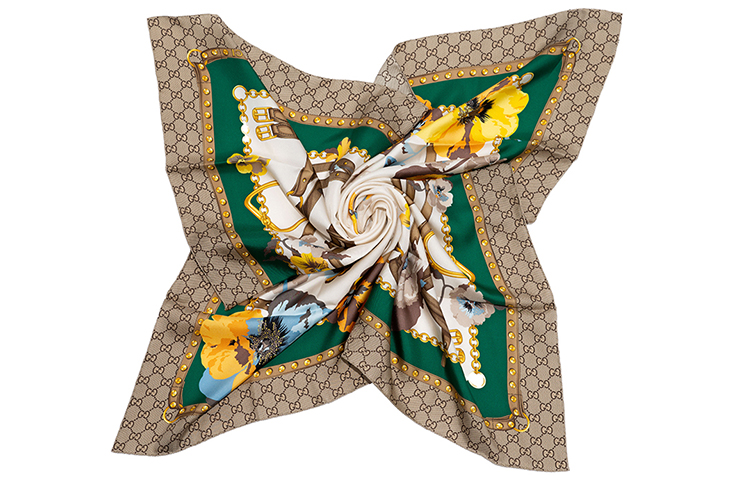 (Women) GUCCI GG Blooms Floral Print Silk Scarf for Women Green/Yellow 508796-3G001-3775 圖 2