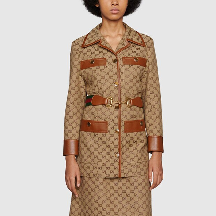 Shop (W) Jaket Gucci GG Canvas Web Trim Beige - Koleksi SS22 682302-Z8AWR-2184