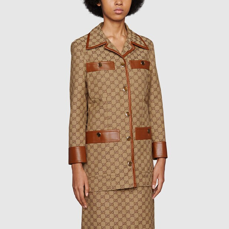 Details for (W) Jaket Gucci GG Canvas Web Trim Beige - Koleksi SS22 682302-Z8AWR-2184