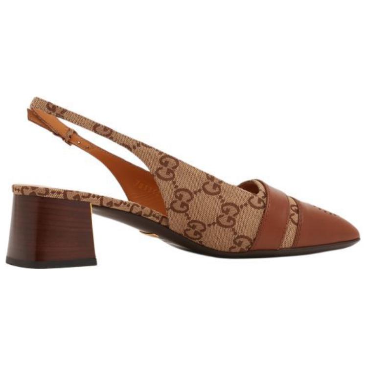 Shop GUCCI古馳 皮革 雙G 帆布 交織圖案 時尚涼鞋 女款 棕色